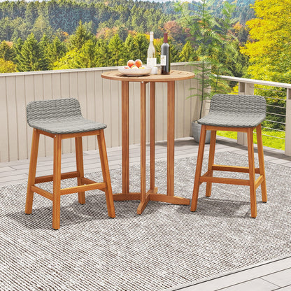 Solid Acacia Wood Bar Stools Set of 2 with Backrests and Footrests for Porch-Brown
