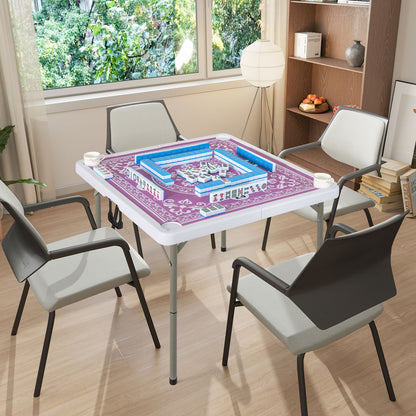 35 Inch 4 Player Game Card Folding Mahjong Table with Cup Holders-Blue