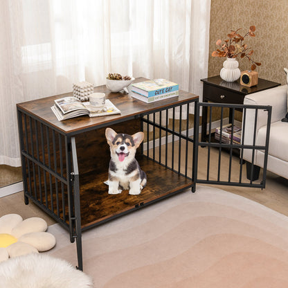 40 Inch Dog Crate Furniture Dog Kennel with Dual Lockable Double Doors-Natural