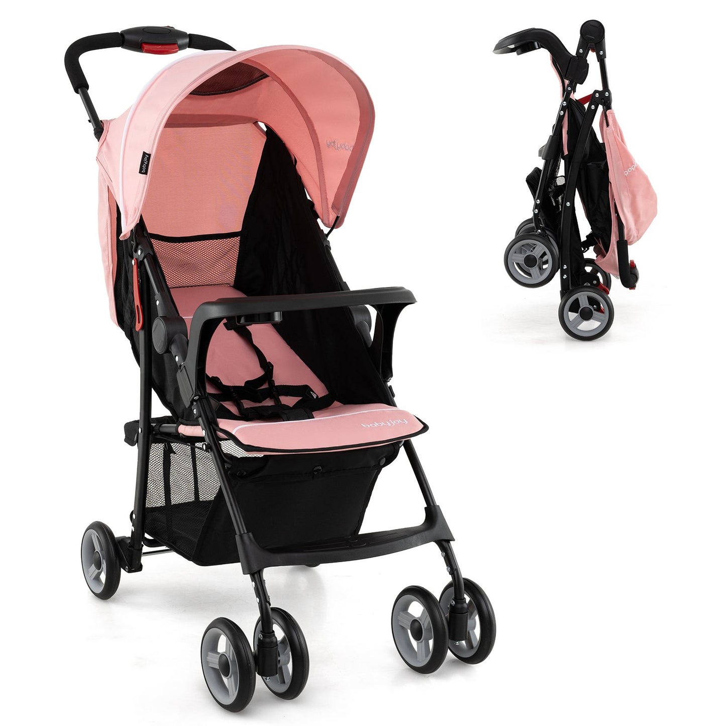 Toddler Travel Stroller for Airplane with Canopy and Adjustable Backrest-Black