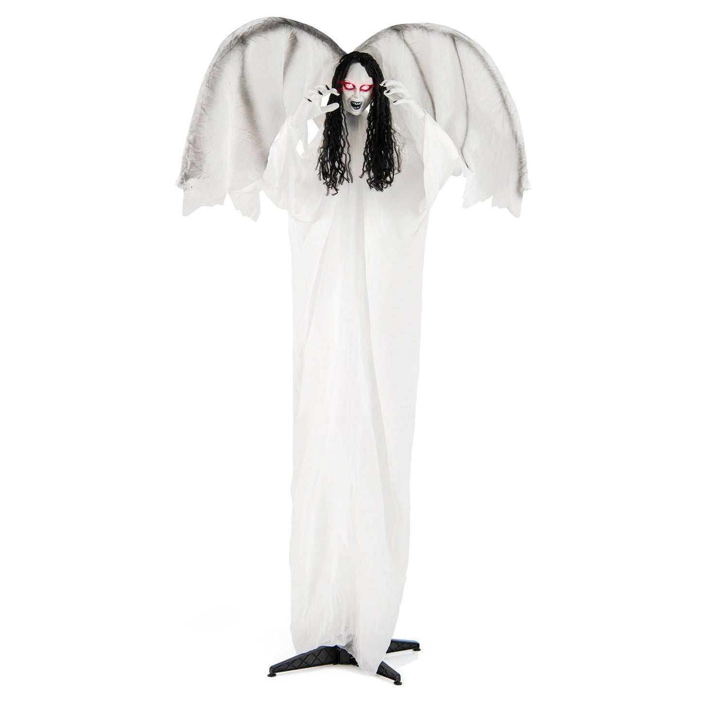 6.6 Feet Halloween Animatronic Standing Angel with Sound-Activated Light-up Eyes and Flapping Wings