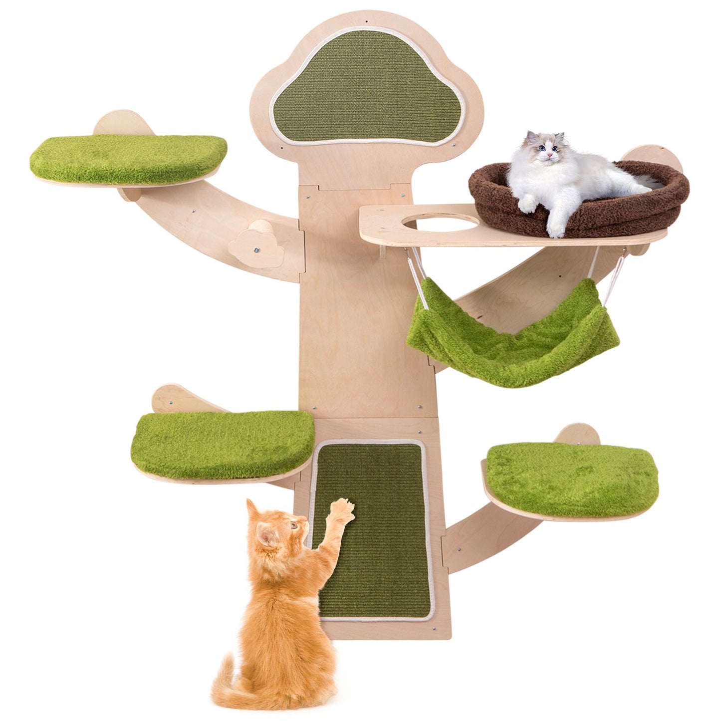Wall-Mounted Cat Tower Cat Wall Shelves Furniture with Bed-Green