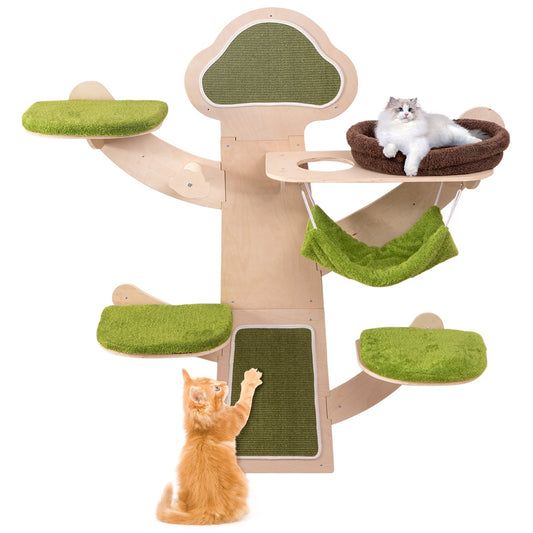 Wall-Mounted Cat Tower Cat Wall Shelves Furniture with Bed-Green