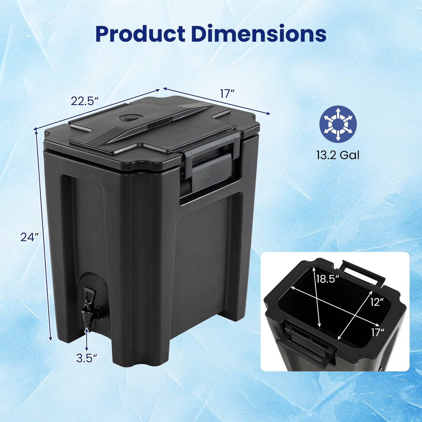 13.2 Gal Insulated Beverage Dispenser Commercial with Two-Stage Faucet-3 pieces