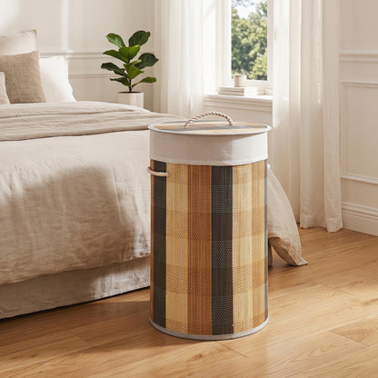 Multicolor 13.2-gallon laundry hamper with removable, machine-washable liner, perfect for bathroom or laundry room storage.
