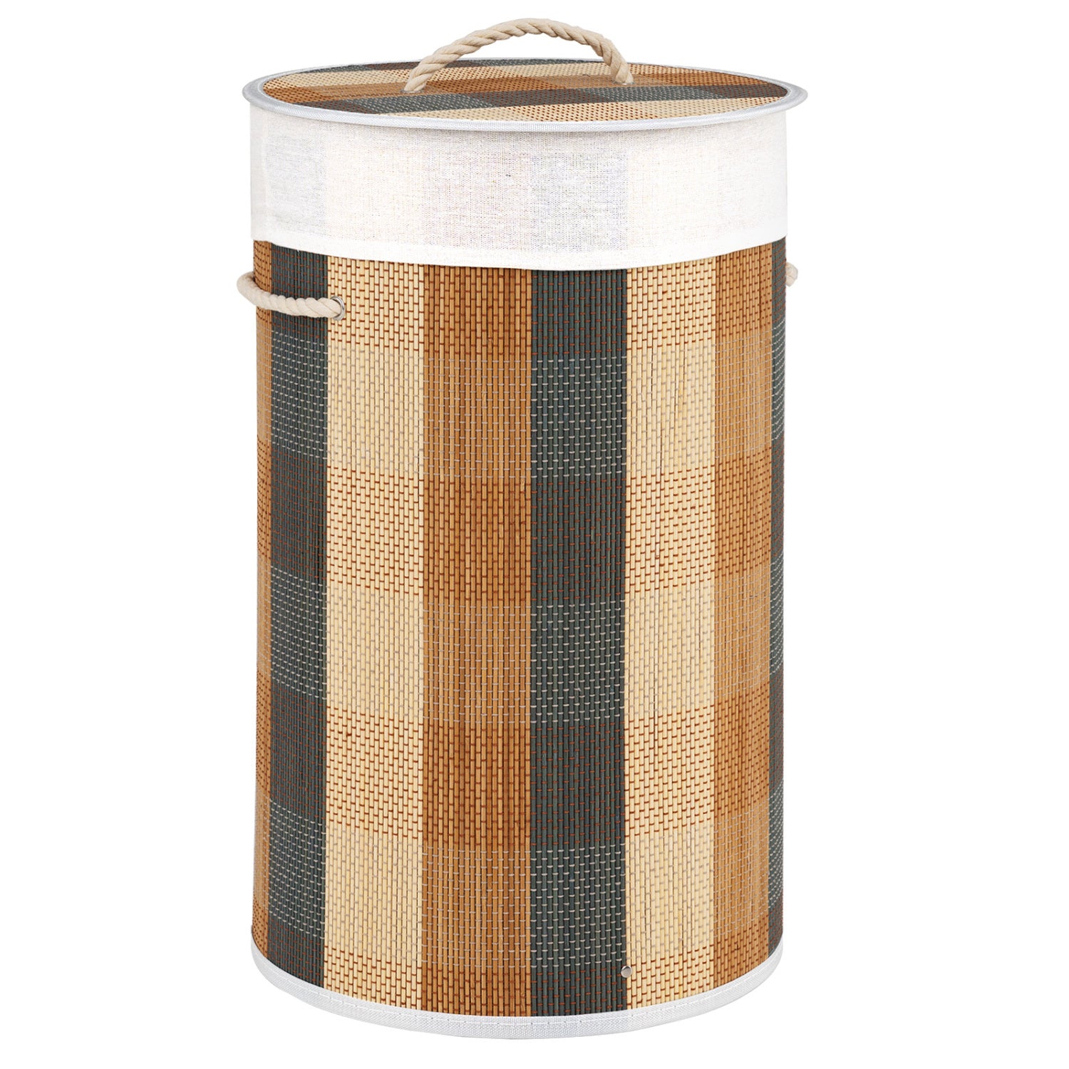 Multicolor 13.2-gallon laundry hamper with removable, machine-washable liner, ideal for bath and laundry storage.
