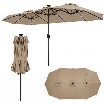 13 FT Double-Sided Patio Umbrella Large Rectangle Market Umbrella with 36 LED Lights-Beige