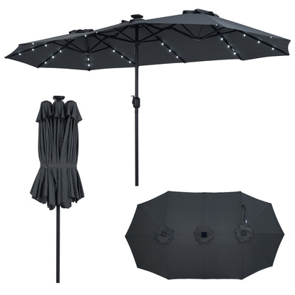 13 FT Double-Sided Patio Umbrella Large Rectangle Market Umbrella with 36 LED Lights-Beige