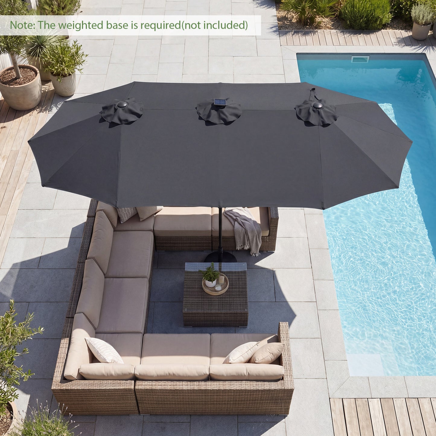 13 FT Double-Sided Patio Umbrella Large Rectangle Market Umbrella with 36 LED Lights-Beige