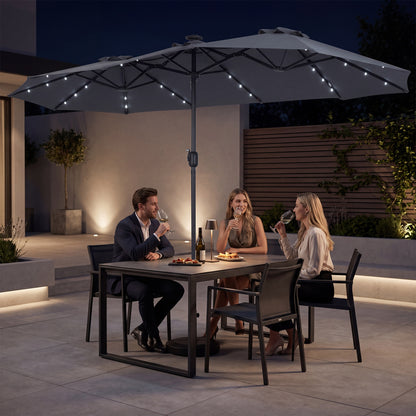 13 FT Double-Sided Patio Umbrella Large Rectangle Market Umbrella with 36 LED Lights-Beige