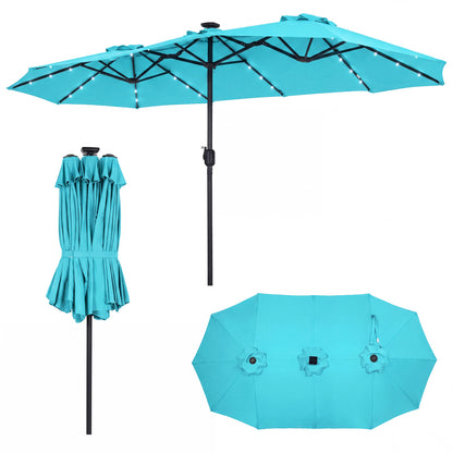 13 FT Double-Sided Patio Umbrella Large Rectangle Market Umbrella with 36 LED Lights-Beige