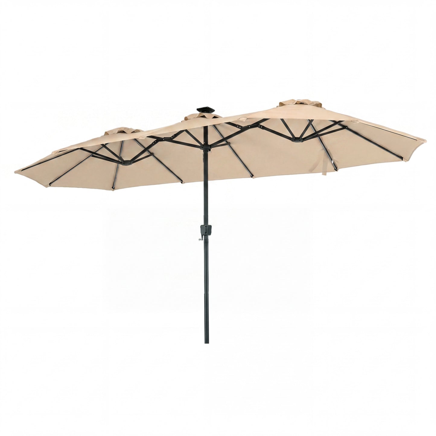 13 FT Double-Sided Patio Umbrella with Color-Changing Flowing Solar LED Lights-Beige