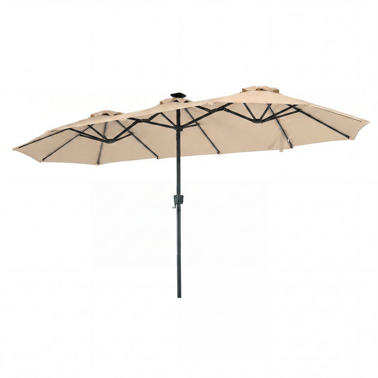 13 FT Double-Sided Patio Umbrella with Color-Changing Flowing Solar LED Lights-Beige