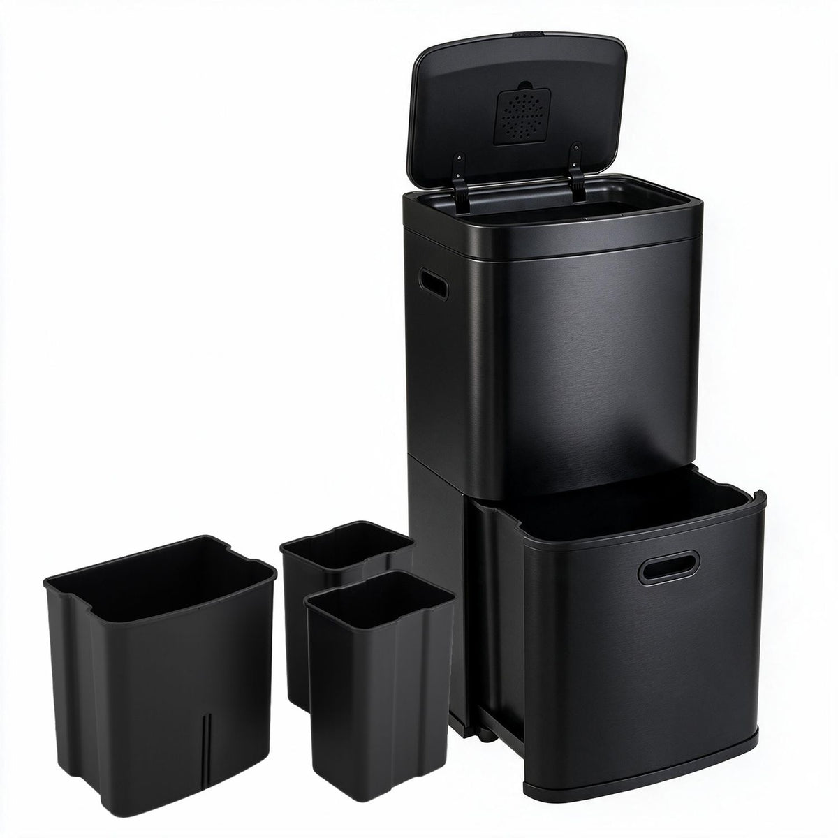 13 Gal Kitchen Trash Can with 3 Removable Bins-Black