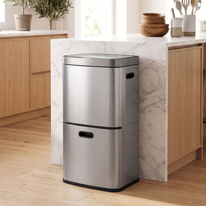13 Gal Kitchen Trash Can with 3 Removable Bins-Black