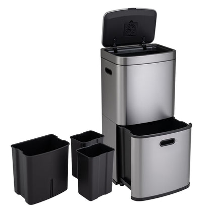 13 Gal Kitchen Trash Can with 3 Removable Bins-Black