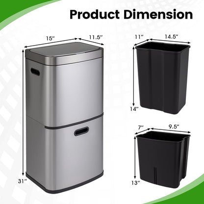 13 Gal Kitchen Trash Can with 3 Removable Bins-Black