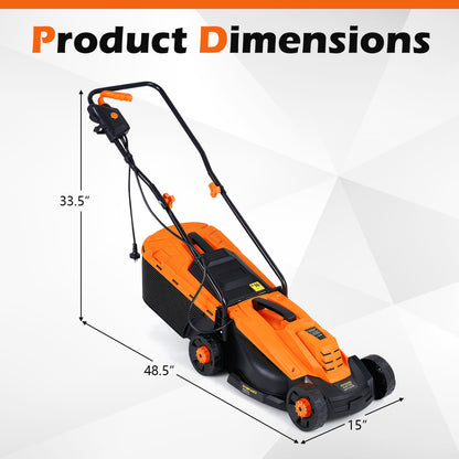 13-Inch 12-Amp Corded Electric Lawn Mower with 3-Position Height Adjustment-Green