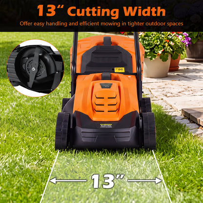 13-Inch 12-Amp Corded Electric Lawn Mower with 3-Position Height Adjustment-Green