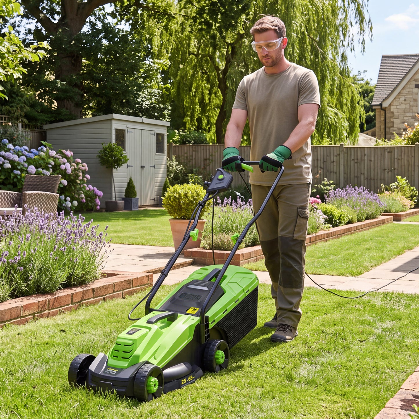 13-Inch 12-Amp Corded Electric Lawn Mower with 3-Position Height Adjustment-Green