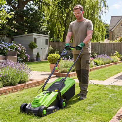 13-Inch 12-Amp Corded Electric Lawn Mower with 3-Position Height Adjustment-Green