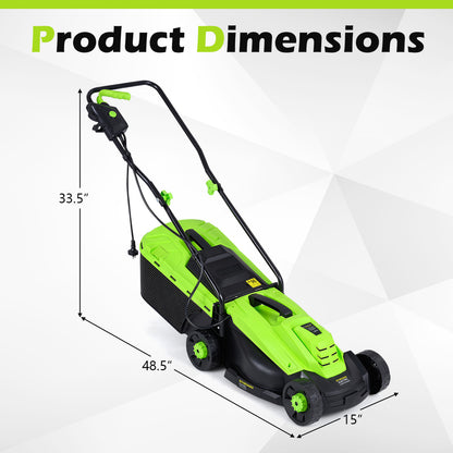 13-Inch 12-Amp Corded Electric Lawn Mower with 3-Position Height Adjustment-Green