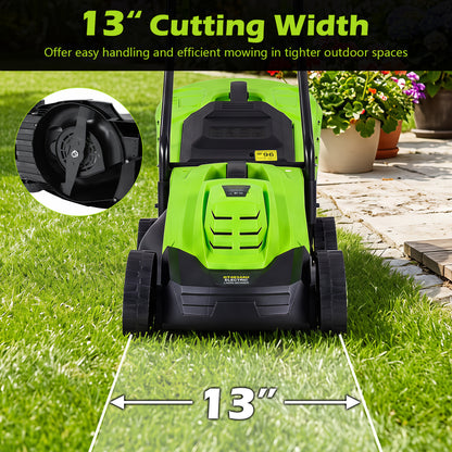 13-Inch 12-Amp Corded Electric Lawn Mower with 3-Position Height Adjustment-Green
