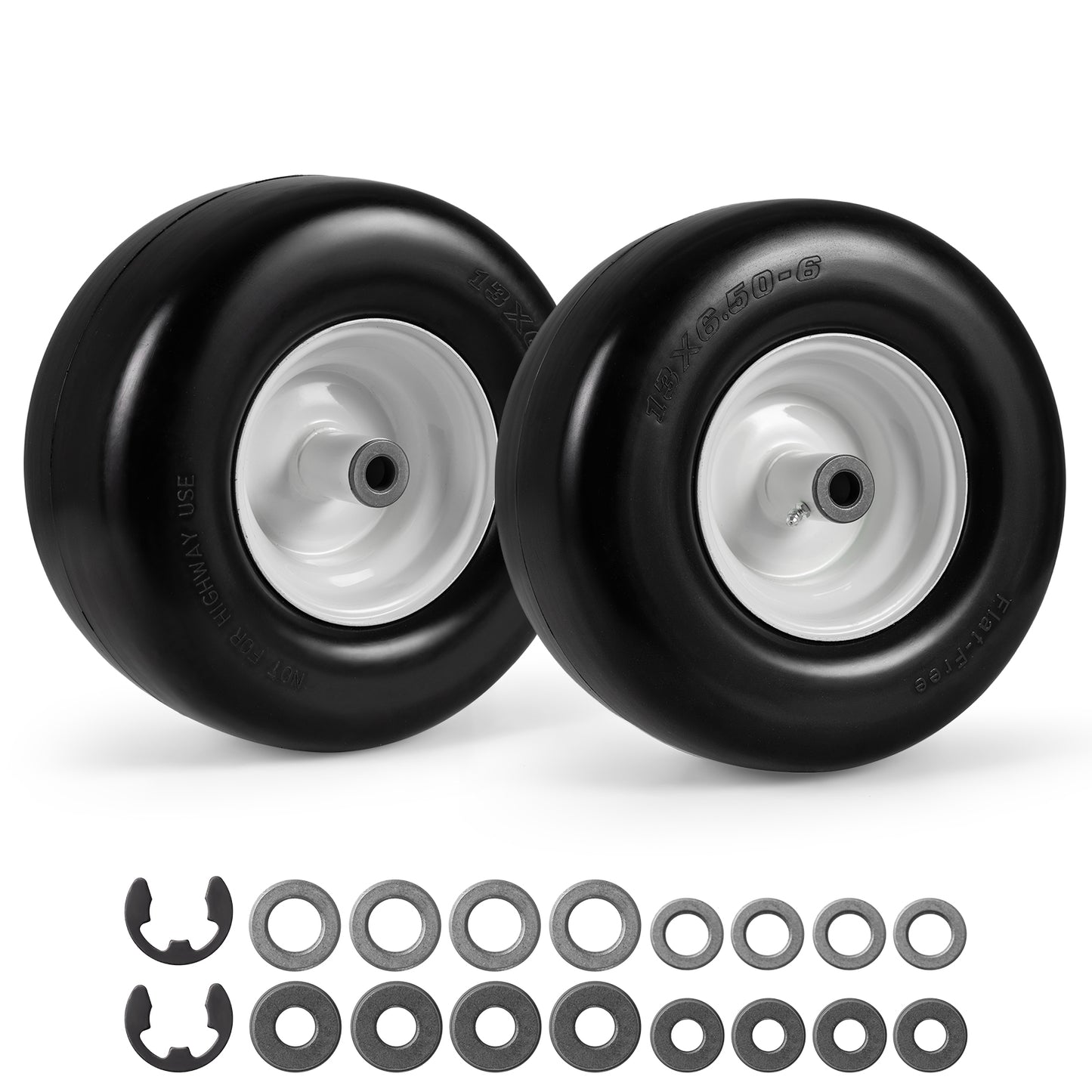 13 x 6.50-6 Flat Free Tires and Wheels 2 Pack Solid Rubber Tires-White
