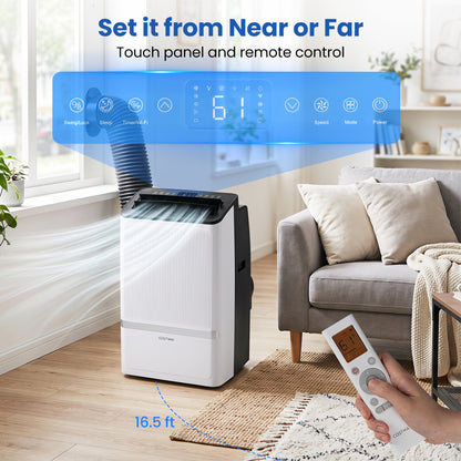 Black 14000 BTU WiFi-enabled portable air conditioner with dehumidifier and 24-hour timer by Direct Wilsons Home Store.