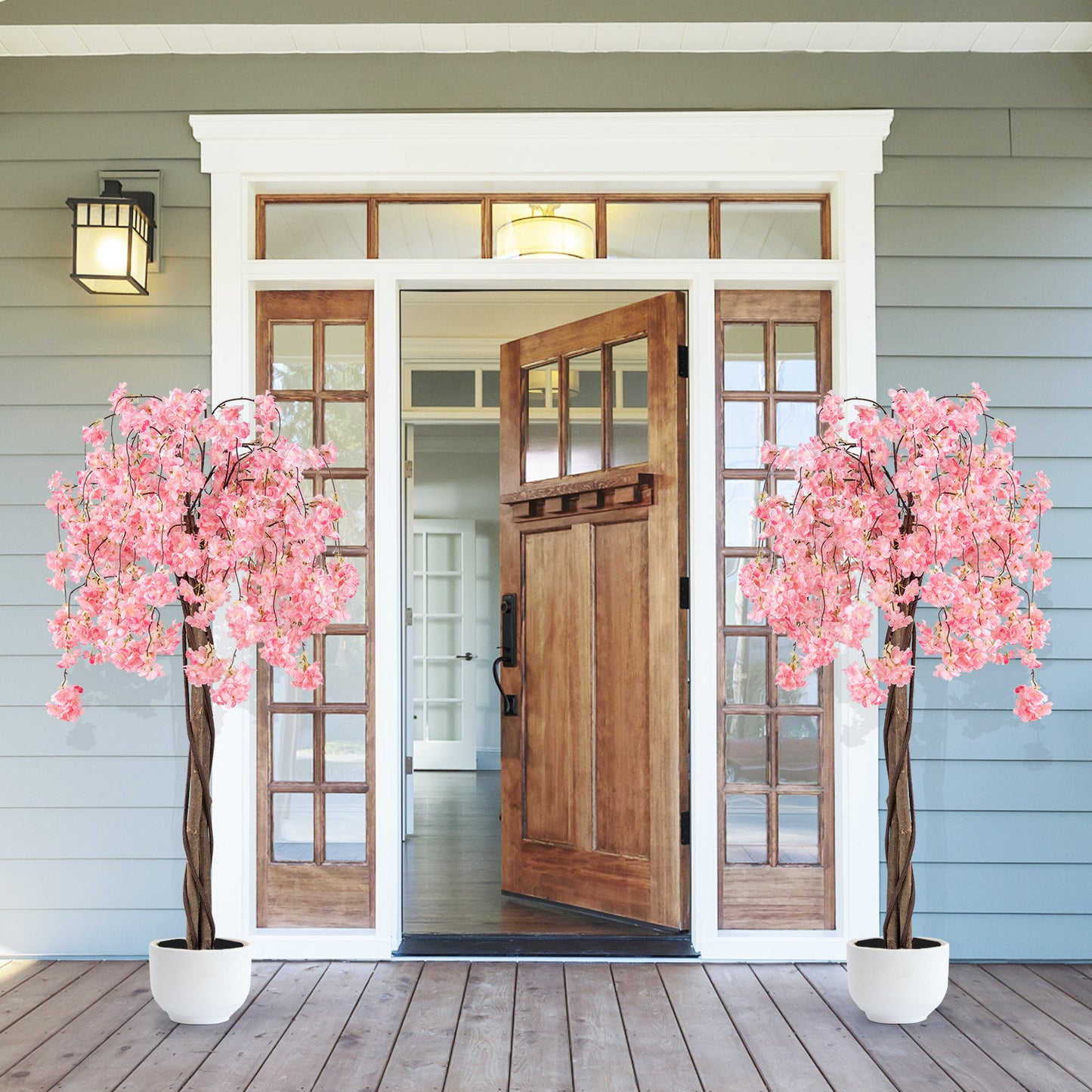5.5 FT Tall Artificial Cherry Blossom Tree with Pink/White Flowers 2 Pack-Pink