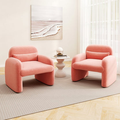 Set of  2 Modern Accent Chair and Marble Top Side Table Set