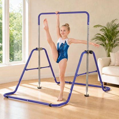 143 lbs Capacity Foldable and Adjustable Kids Gymnastics Bar with 5 Height Levels-Purple