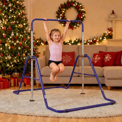 143 lbs Capacity Foldable and Adjustable Kids Gymnastics Bar with 5 Height Levels-Purple