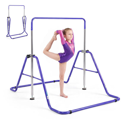 143 lbs Capacity Foldable and Adjustable Kids Gymnastics Bar with 5 Height Levels-Purple