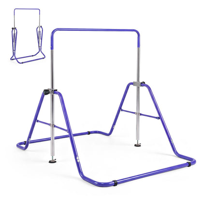 143 lbs Capacity Foldable and Adjustable Kids Gymnastics Bar with 5 Height Levels-Purple