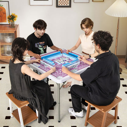 35 Inch 4 Player Game Card Folding Mahjong Table with Cup Holders-Blue
