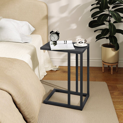 C-Shaped Side Table with Adjustable Foot Pads for Living Room Bedroom-Dark Gray