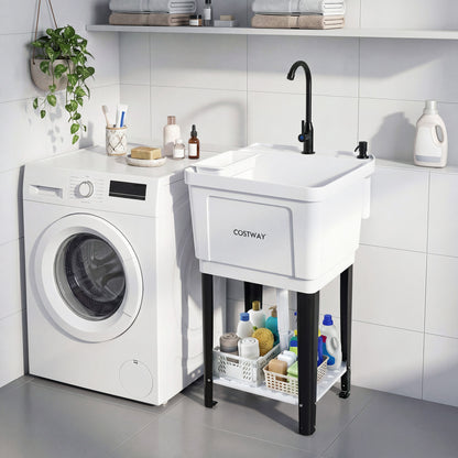 14.5-gallon utility sink with rotating faucet and adjustable legs, outdoor laundry tub from Wilsons Home Store.