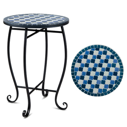 14-inch floral mosaic patio coffee table with blooming lotus and sunflower design in blue, outdoor accent furniture by Wilsons Home Store