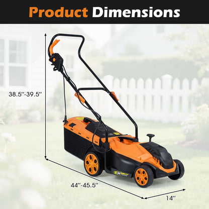 14-Inch 12-Amp Corded Electric Lawn Mower w/ 5-Position Height Adjustment-Green