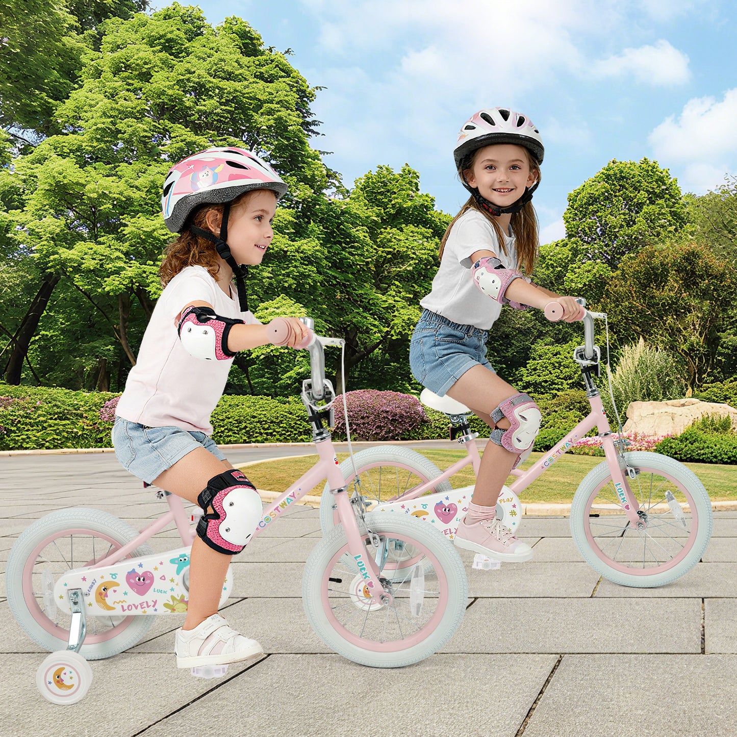 12 Inch Kids Bike Adjustable for 3-8 Years Old Children Pink - Stars & Moon