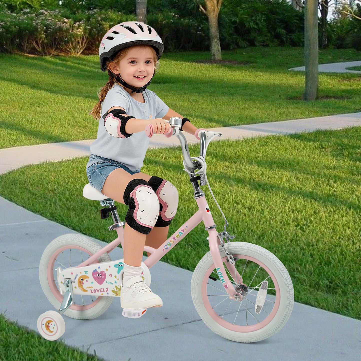12 Inch Kids Bike Adjustable for 3-8 Years Old Children Pink - Stars & Moon