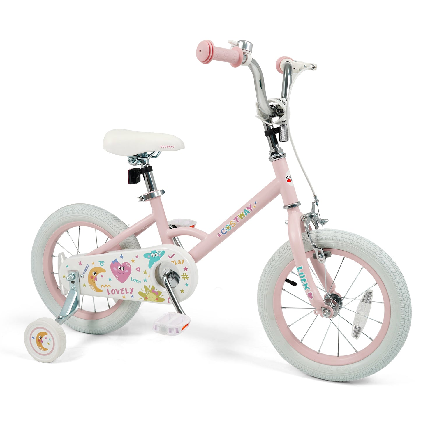 12 Inch Kids Bike Adjustable for 3-8 Years Old Children Pink - Stars & Moon