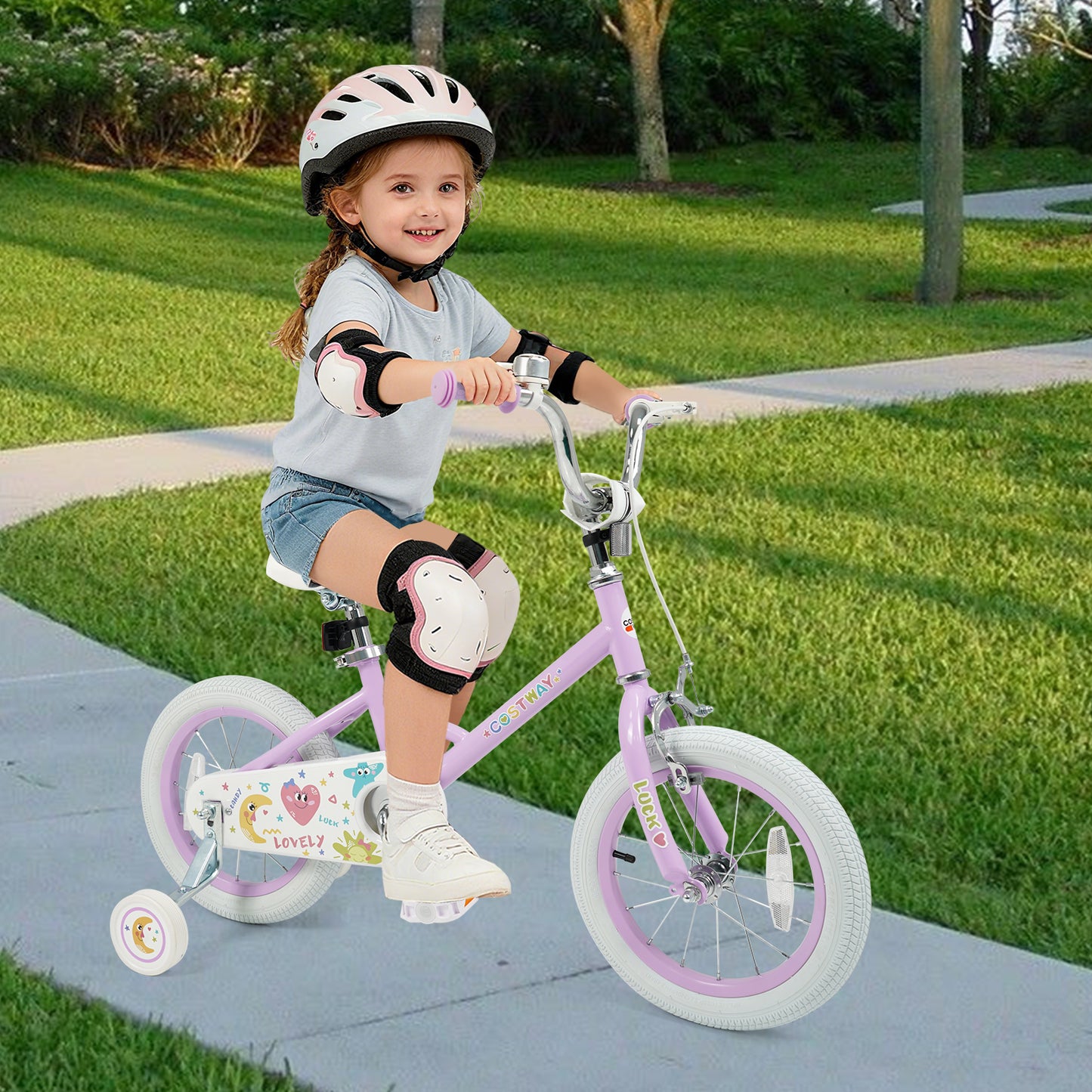 12/14/16/18 Inch Kids Bike Adjustable for 3-8 Years Old Children Purple - Stars & Moon-16 inch