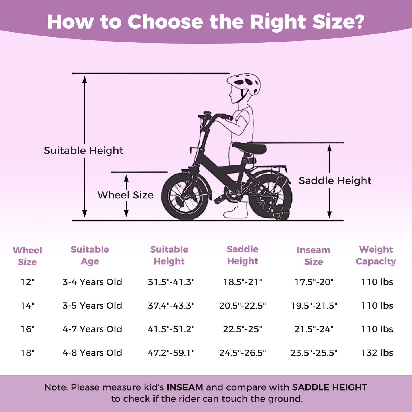 14 Inch Kids Bike Adjustable for 3-8 Years Old Children Purple - Stars & Moon