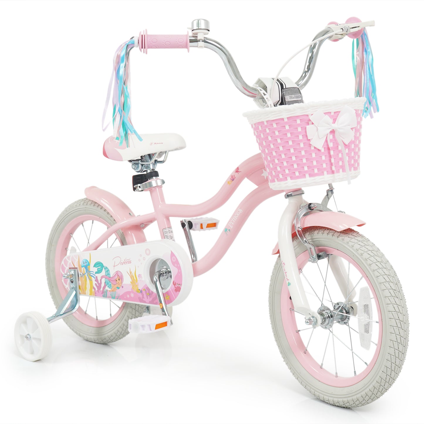 14 Inch Kids Bike Adjustable with Basket and Streamers for Girls Aged 3-5 Years Old Pink