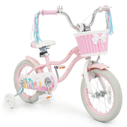 14 Inch Kids Bike Adjustable with Basket and Streamers for Girls Aged 3-5 Years Old Pink