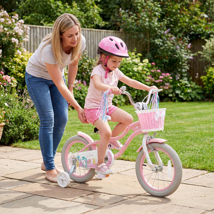 14 Inch Kids Bike Adjustable with Basket and Streamers for Girls Aged 3-5 Years Old Pink