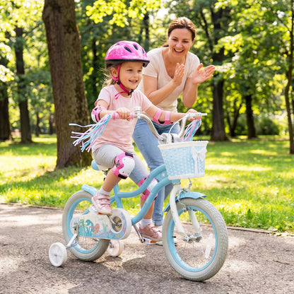 14 Inch Kids Bike Adjustable with Basket and Streamers Blue for Kids Aged 3-5 Years Old - Princess of the Sea Theme