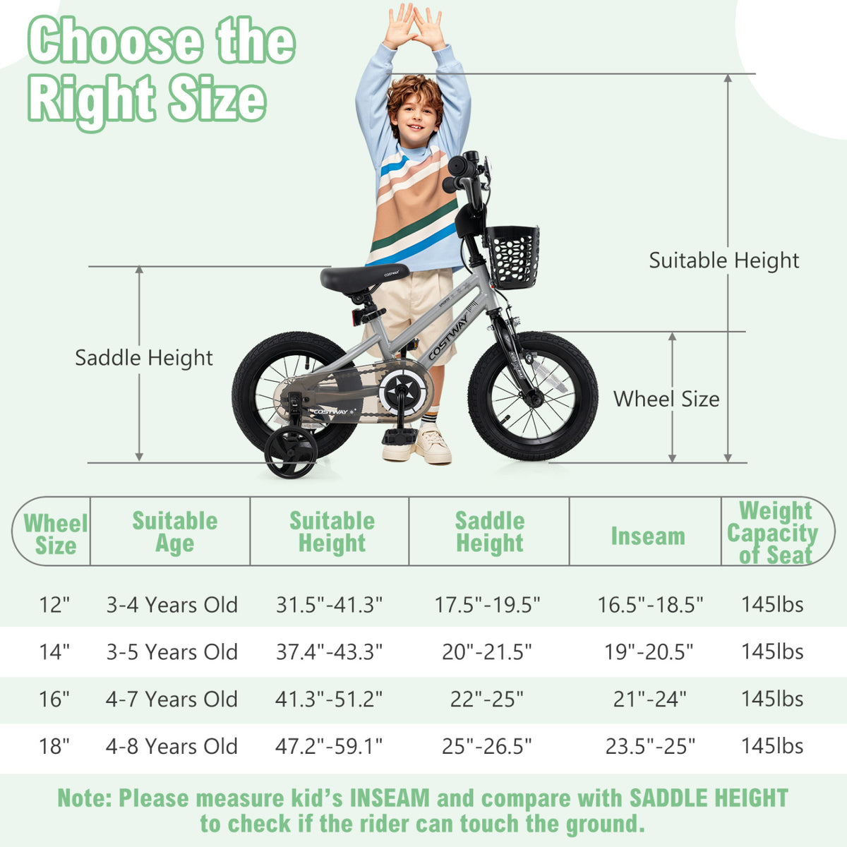 14-inch kids bike by Wilsons Home Store with adjustable seat and transparent chain cover, suitable for 4-5 year olds.
